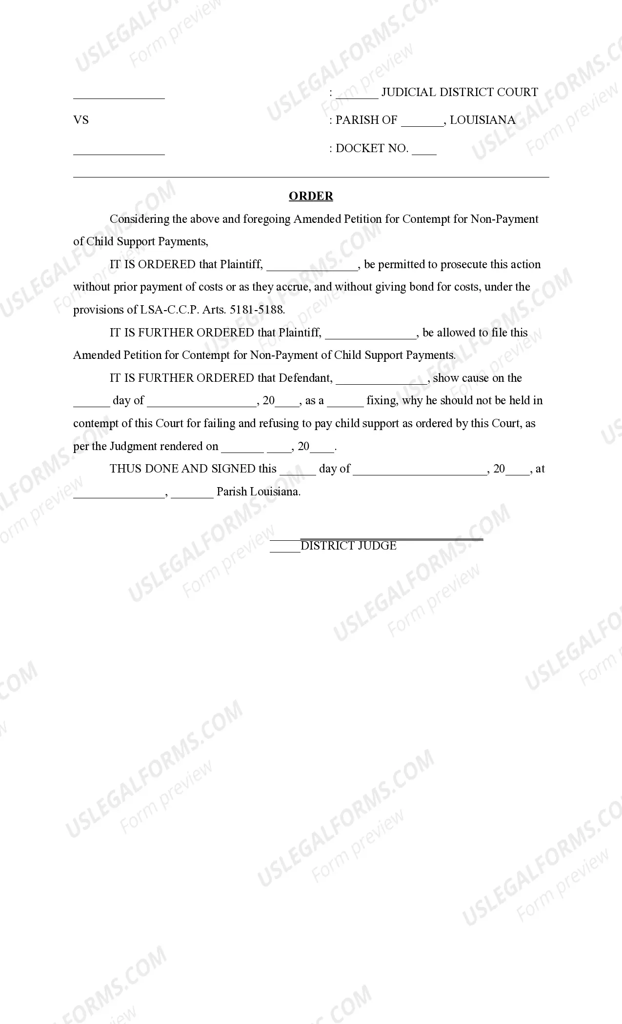 Preview Amended Petition for Contempt for Nonpayment of Child Support Payments