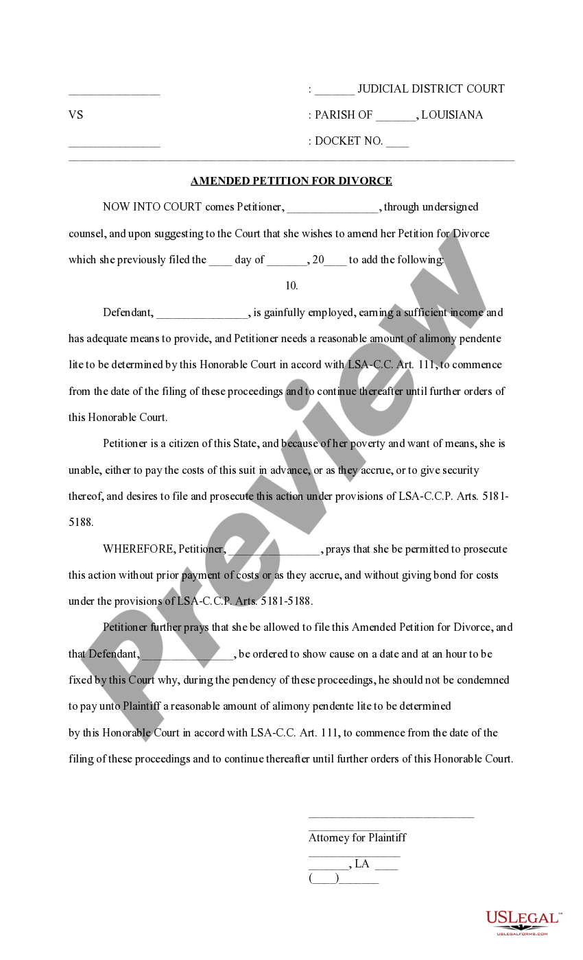Amended Petition For Divorce With Minor Child Pdf US Legal Forms
