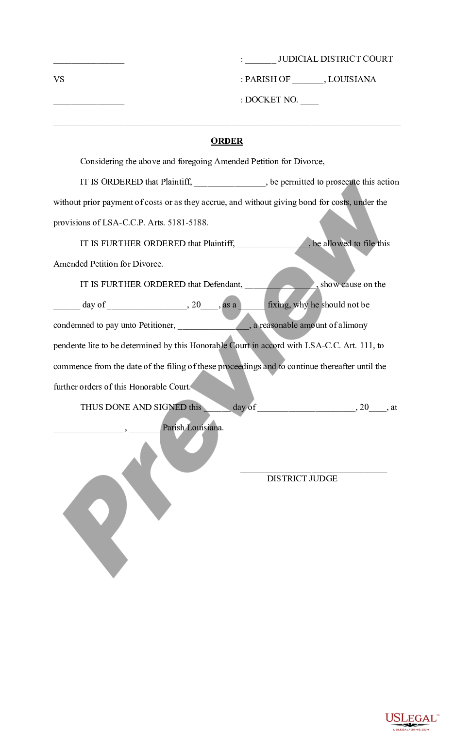 Amended Petition For Divorce Without Marriage Certificate US Legal Forms