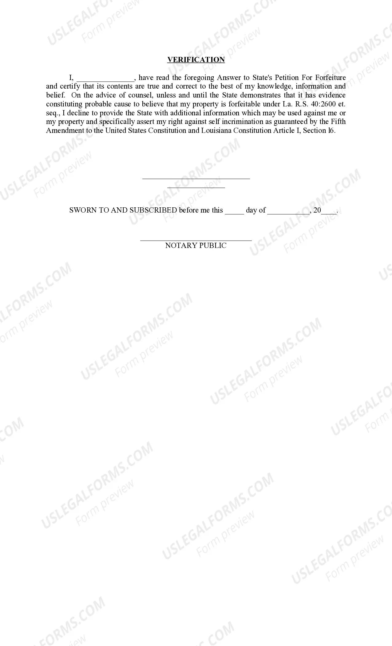 Preview Answer to State's Petition for Forfeiture