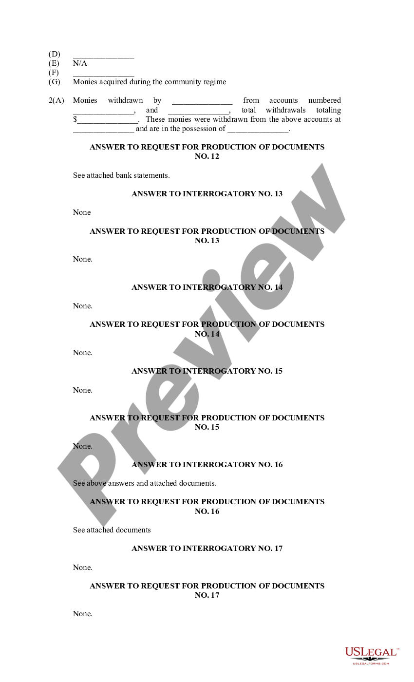 Louisiana answer to interrogatories and request for production of