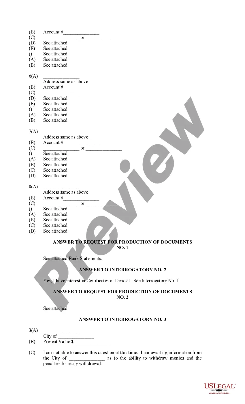 Preview Answer to Interrogatories and Request for Production of Documents Divorce
