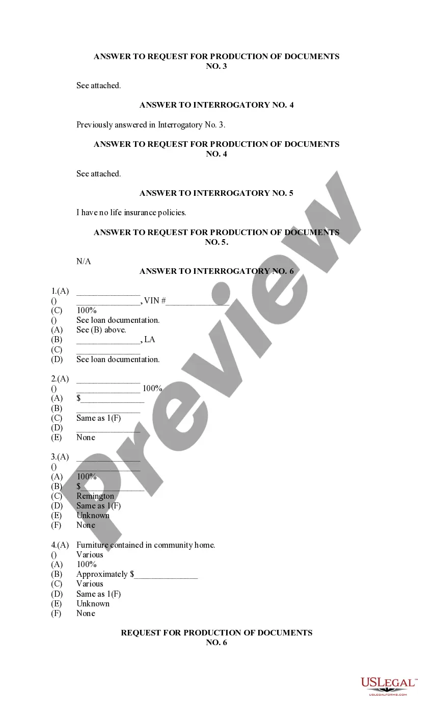 Preview Answer to Interrogatories and Request for Production of Documents Divorce