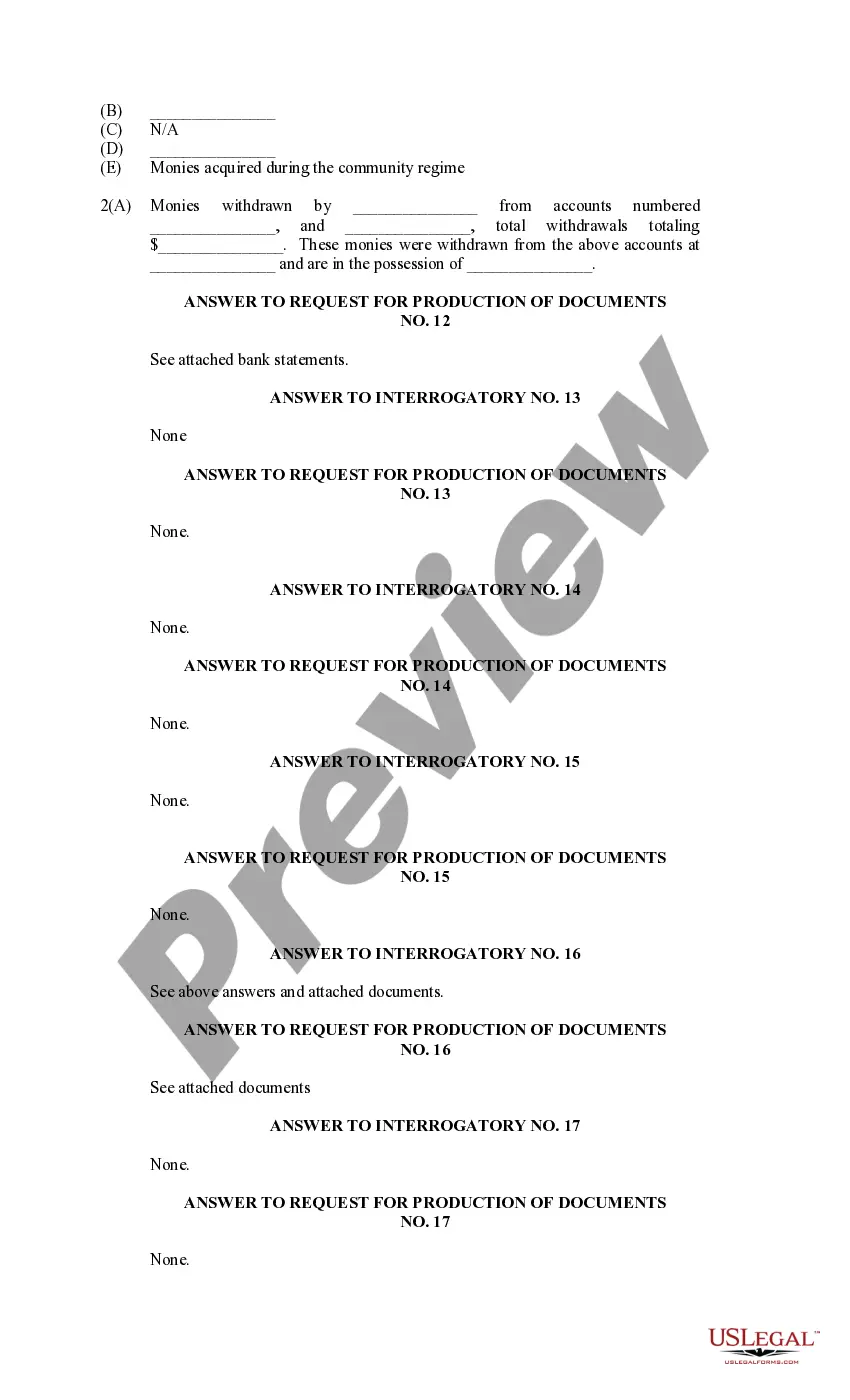 Preview Answer to Interrogatories and Request for Production of Documents Divorce