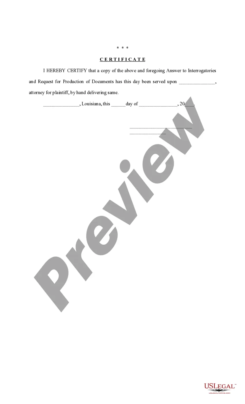 Preview Answer to Interrogatories and Request for Production of Documents Divorce