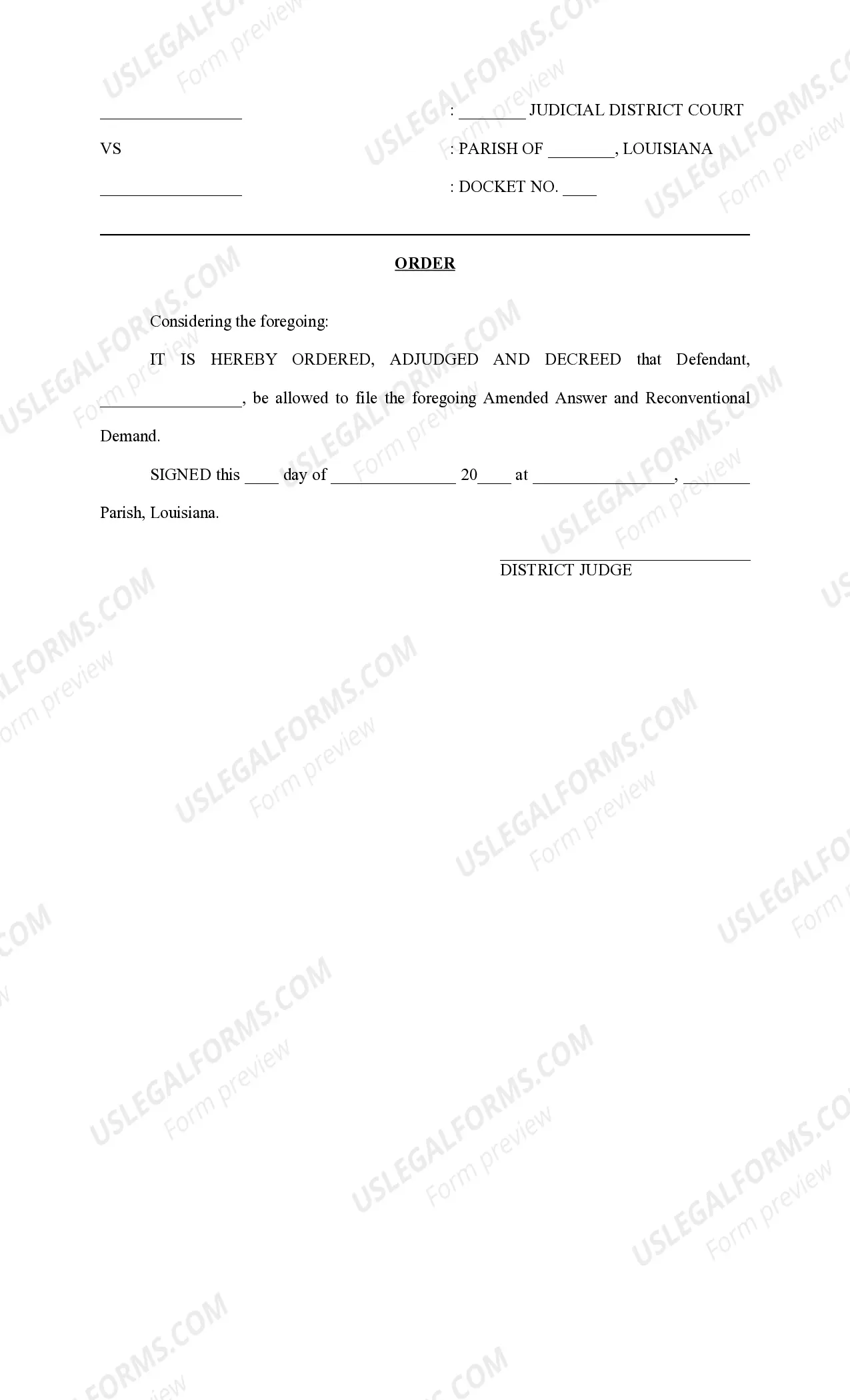 Preview Amended Answer and Reconventional Demand