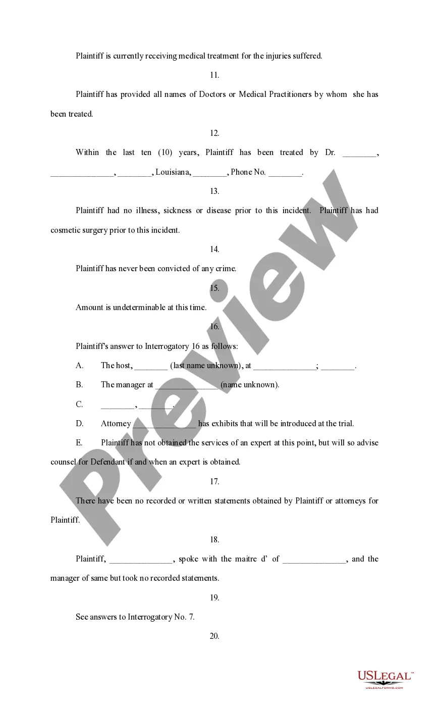Preview Answer to Interrogatories in personal injury action