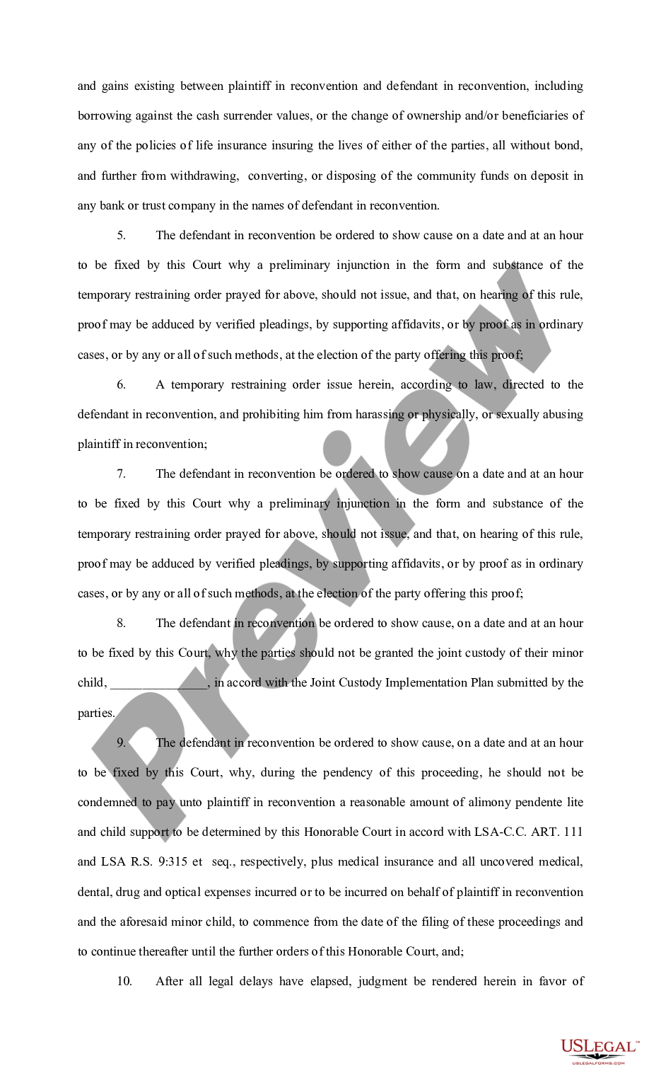 page 4 Answers to Original, First Amended, and Supplemental Petition and Reconventional Demand (Divorce) preview