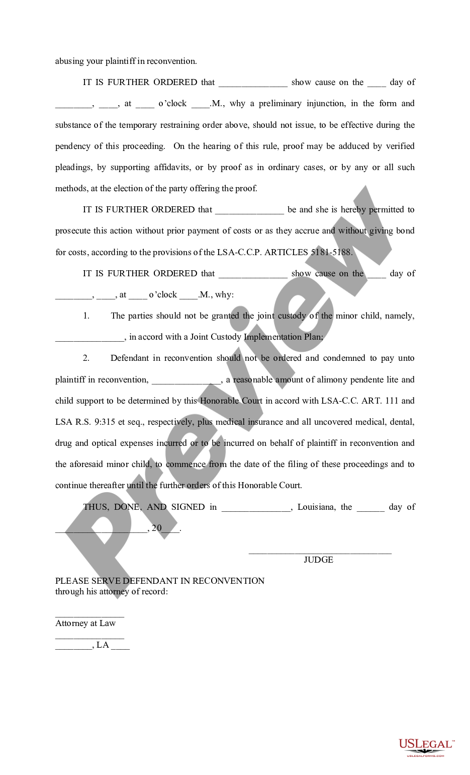 page 7 Answers to Original, First Amended, and Supplemental Petition and Reconventional Demand (Divorce) preview