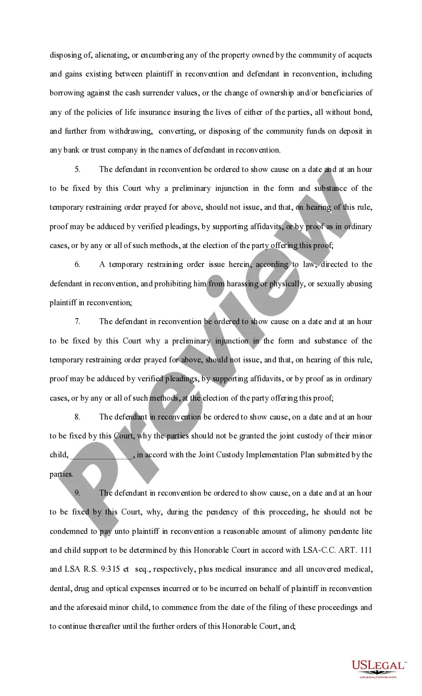 Preview Answers to Original, First Amended, and Supplemental Petition and Reconventional Demand (Divorce)