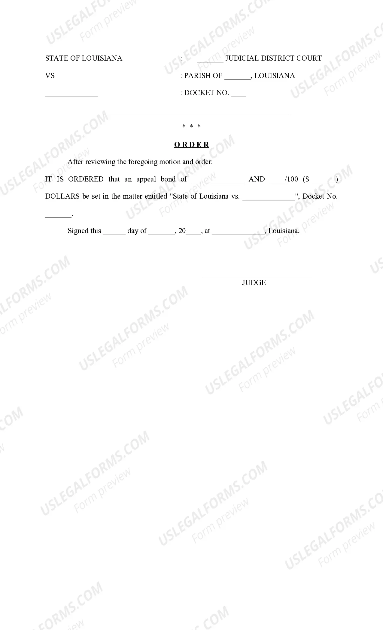 Preview Motion and Order to Set Appeal Bond