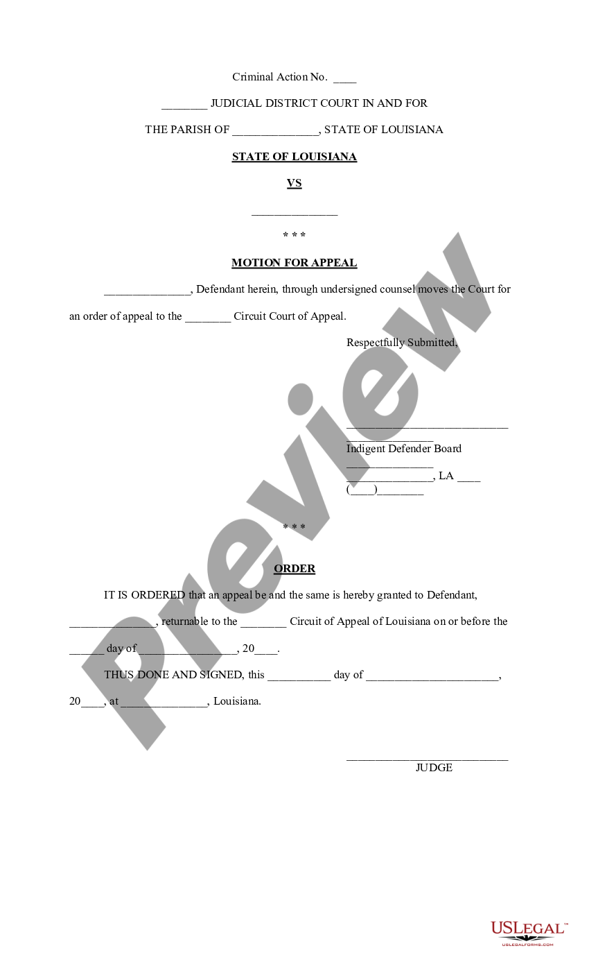 Louisiana Motion for Appeal - La Appeal | US Legal Forms