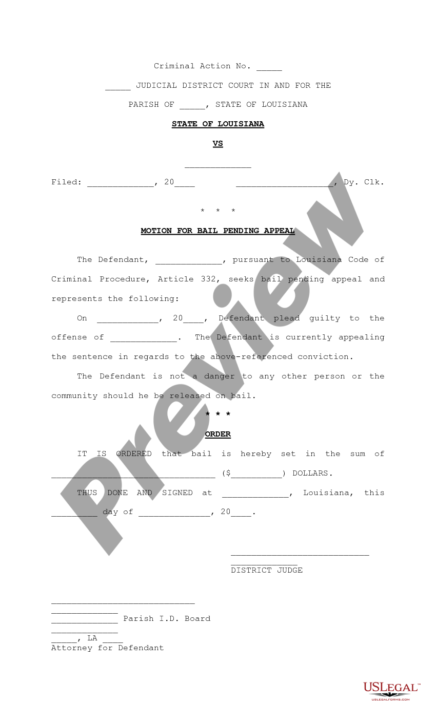 Motion For Bail Pending Appeal Form Us Legal Forms 