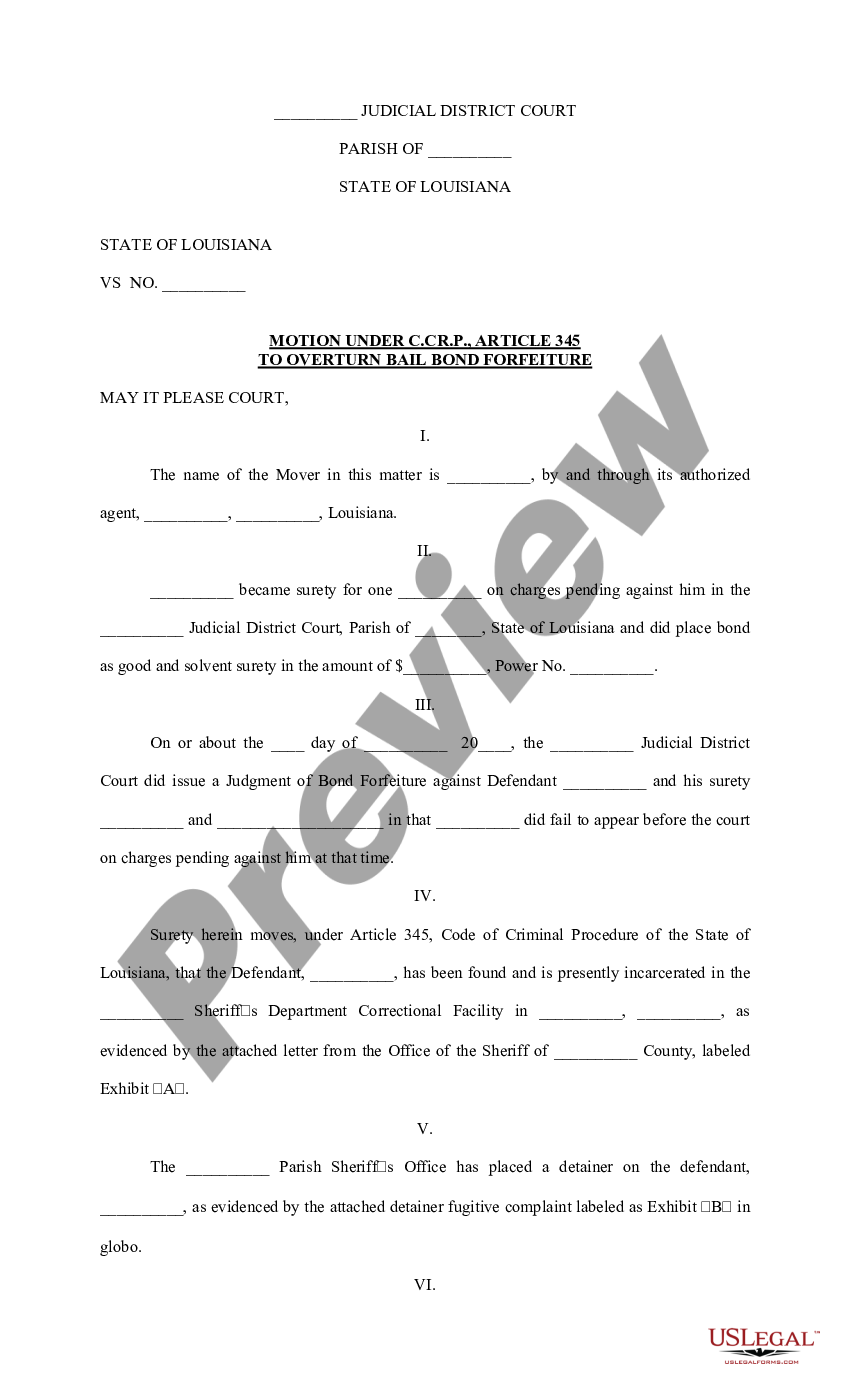 Louisiana Motion to Overturn Bail Bond Forfeiture - Bail Bond | US ...