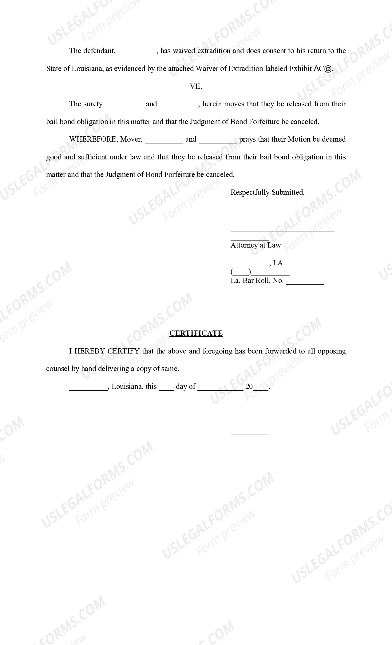Preview Motion to Overturn Bail Bond Forfeiture