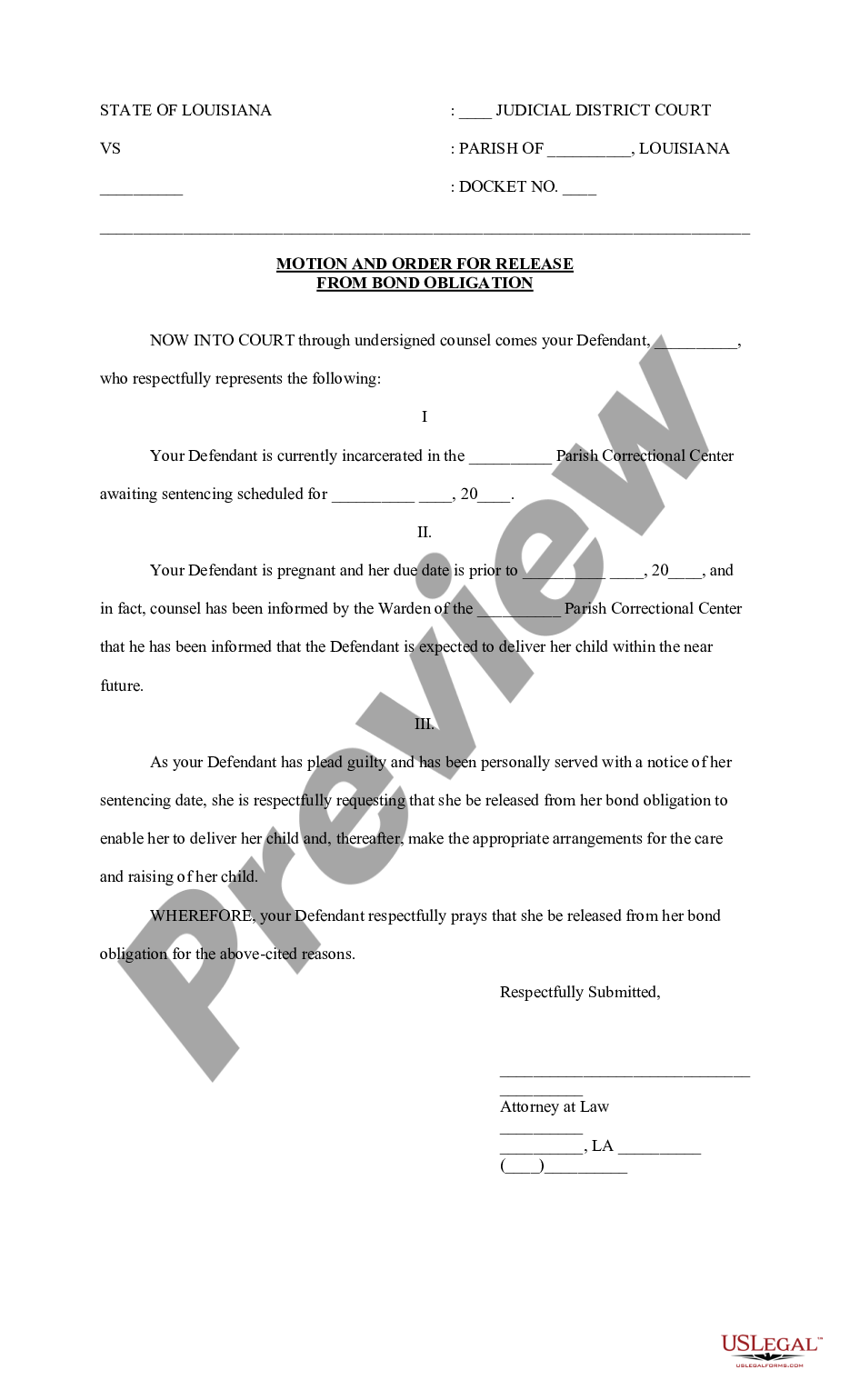 page 0 Motion and Order to Release from Bond Obligation preview