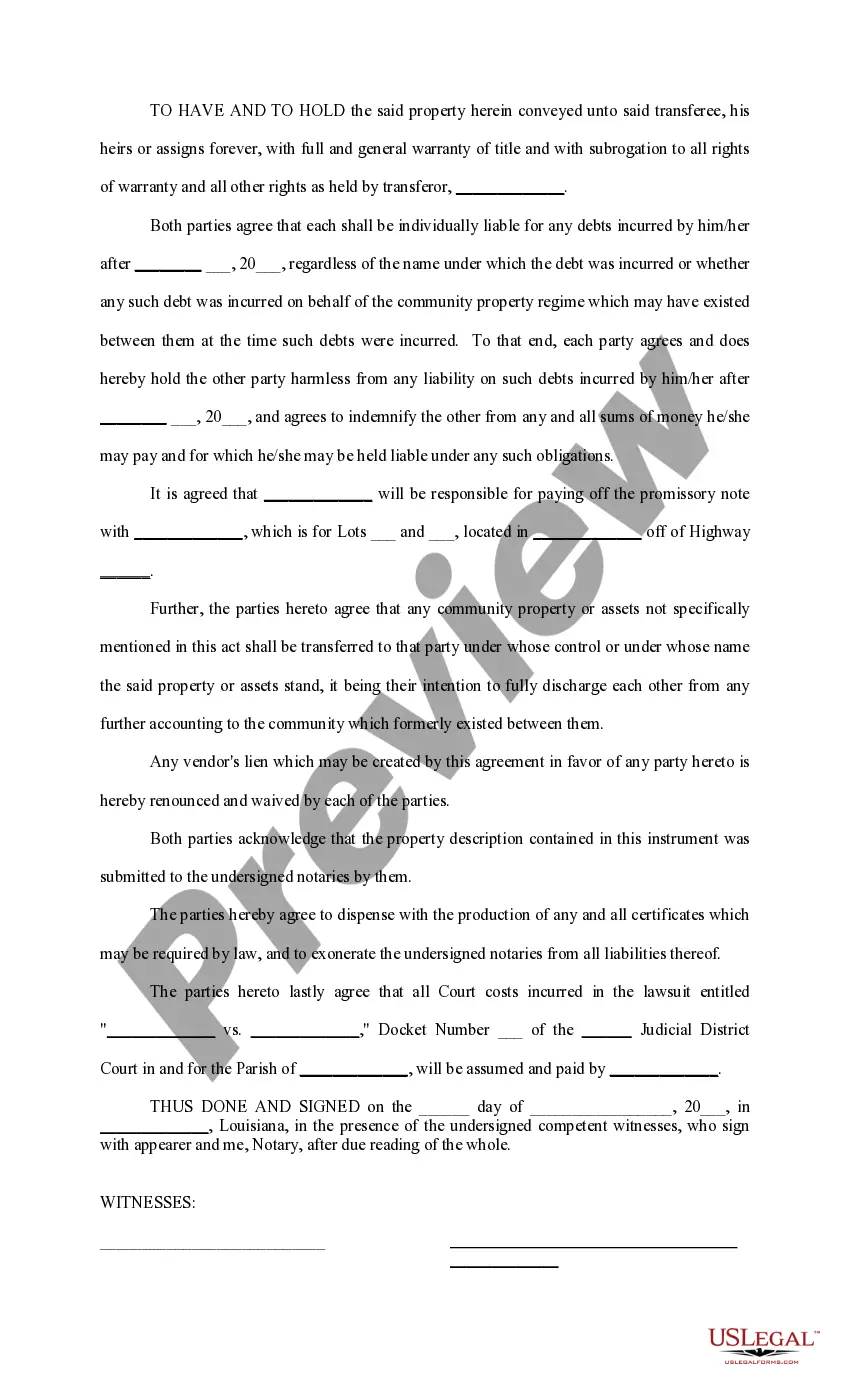 Preview Settlement of Community Property