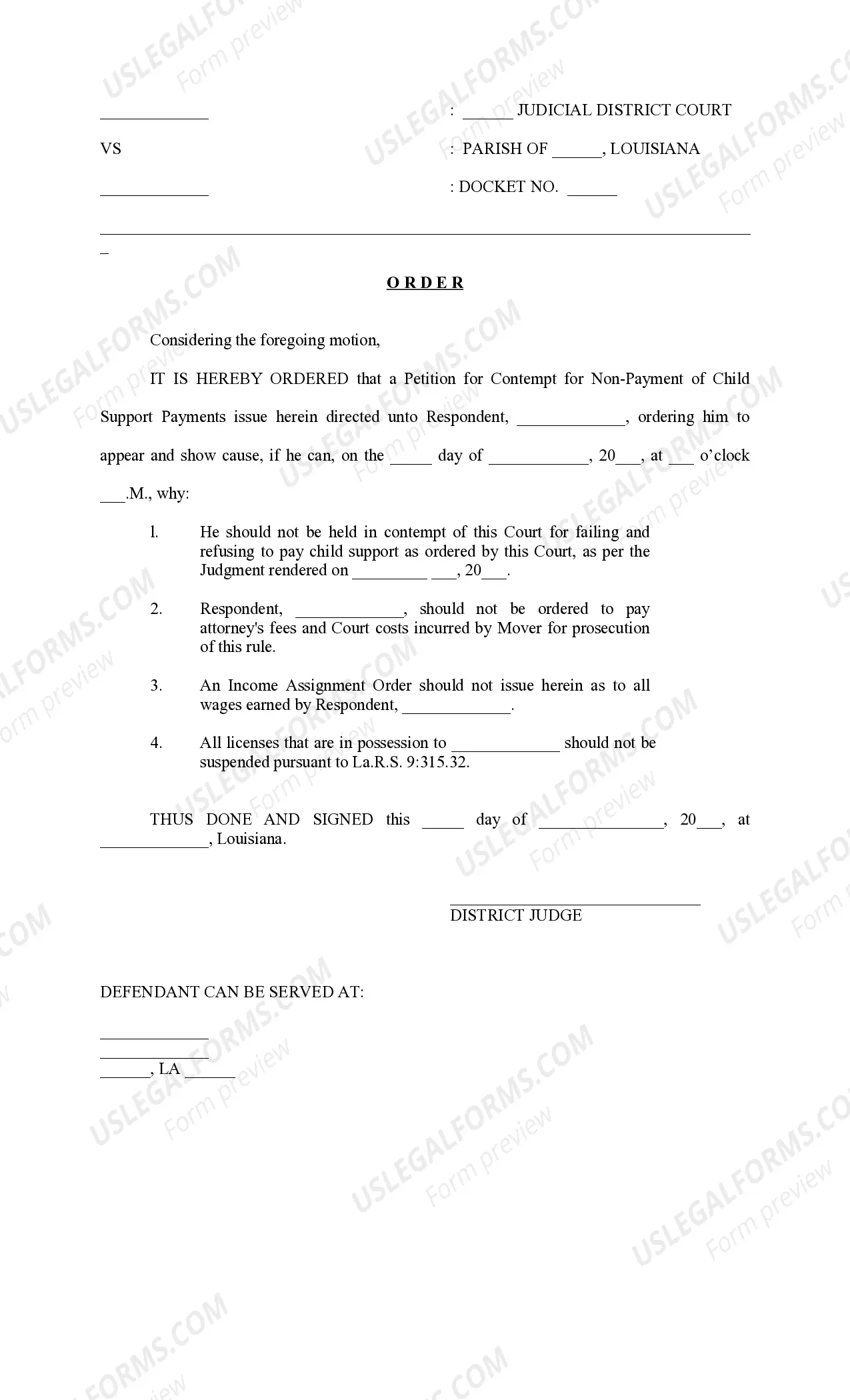 Preview Petition for Contempt for Nonpayment of Child Support Payments (and request for Income Assignment)