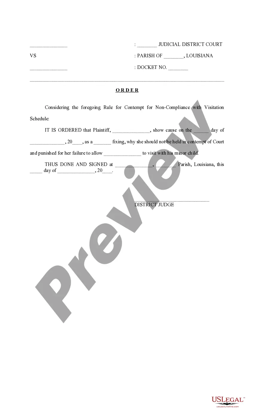 Get Rule for Contempt for Noncompliance with Visitation Schedule, and Order Preview Rule for Contempt for Noncompliance with Visitation Schedule, and Order