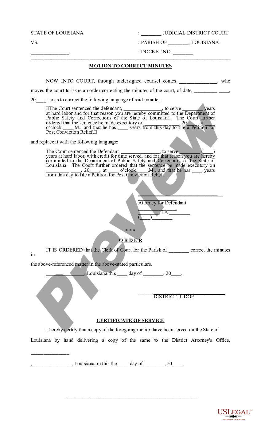 Louisiana Motion to Correct Minutes | US Legal Forms