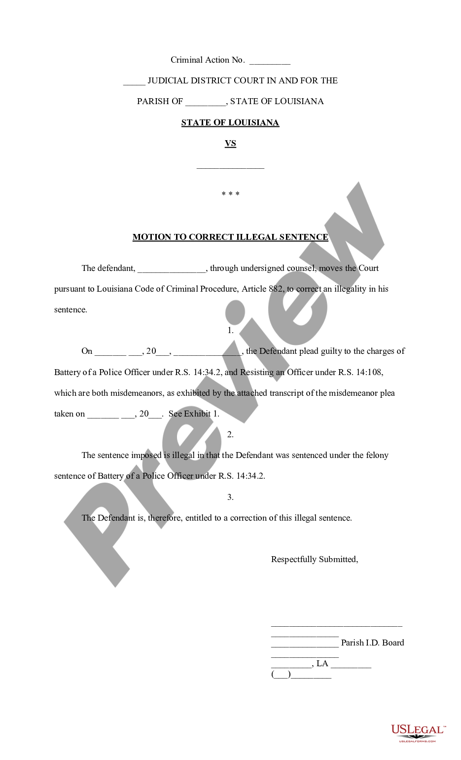page 0 Motion to Correct Illegal Sentence preview