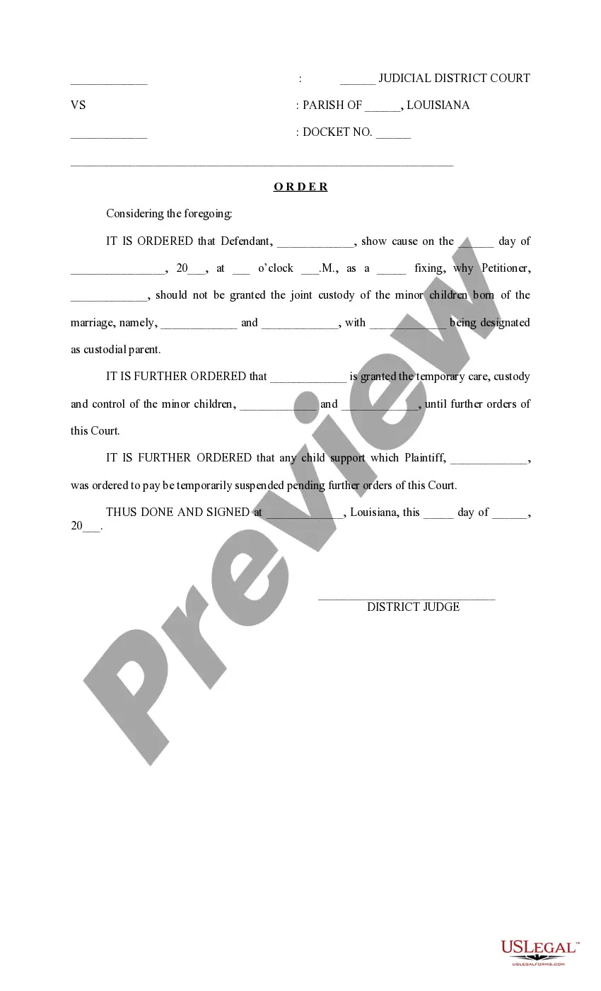 Preview Rule to Change Custody from Sole to Joint and to Designate Custodial Parent, and Order