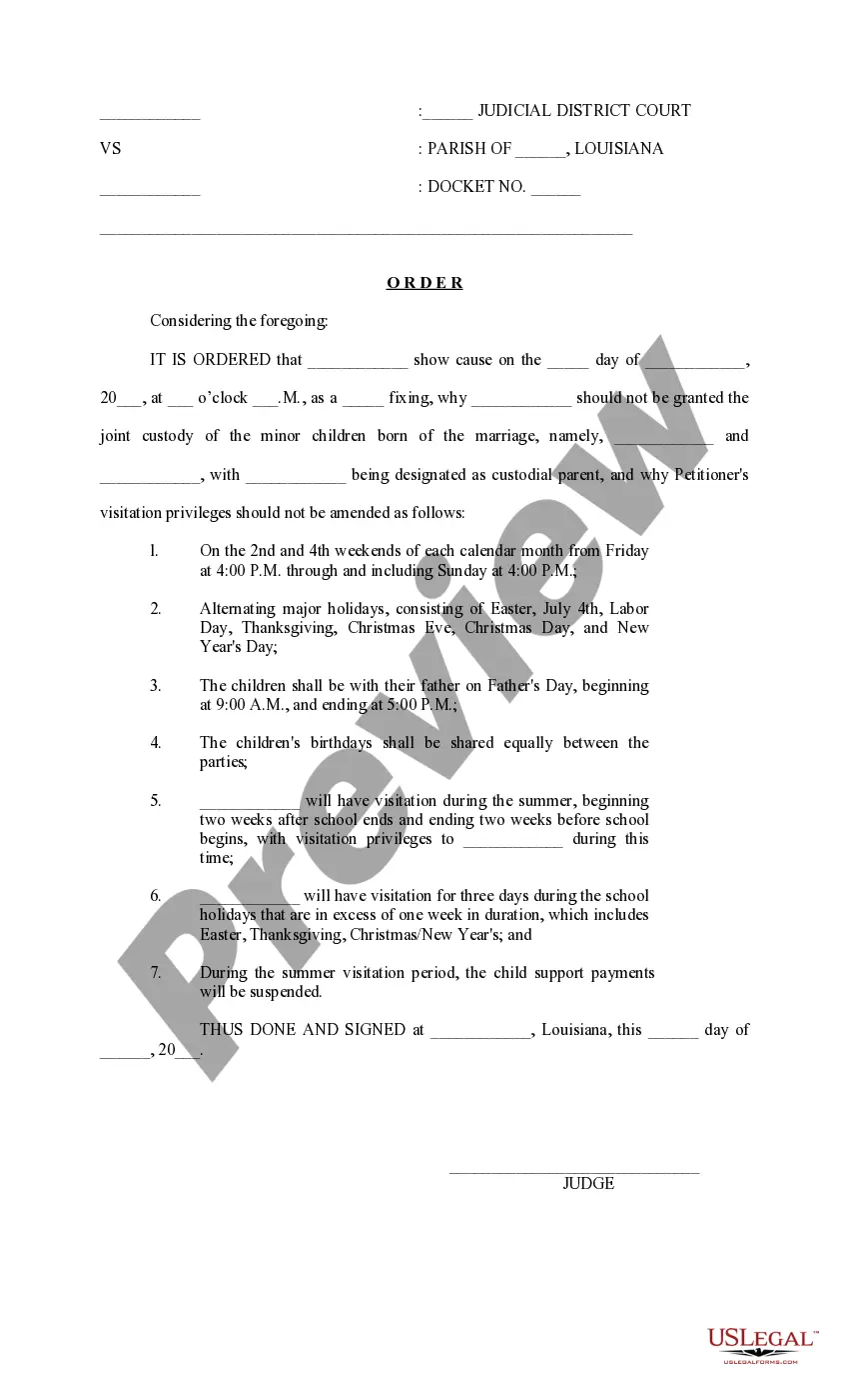 Get Rule to Change Custody from Sole to Joint and to Amend Visitation Preview Rule to Change Custody from Sole to Joint and to Amend Visitation