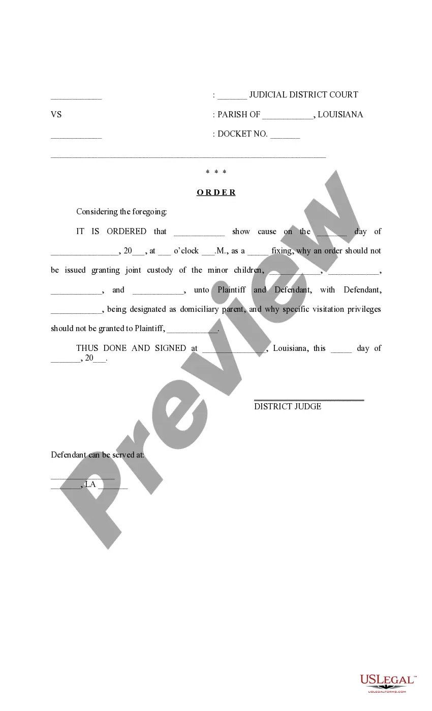 Preview Rule to Set Joint Custody and Specific Visitation Rights