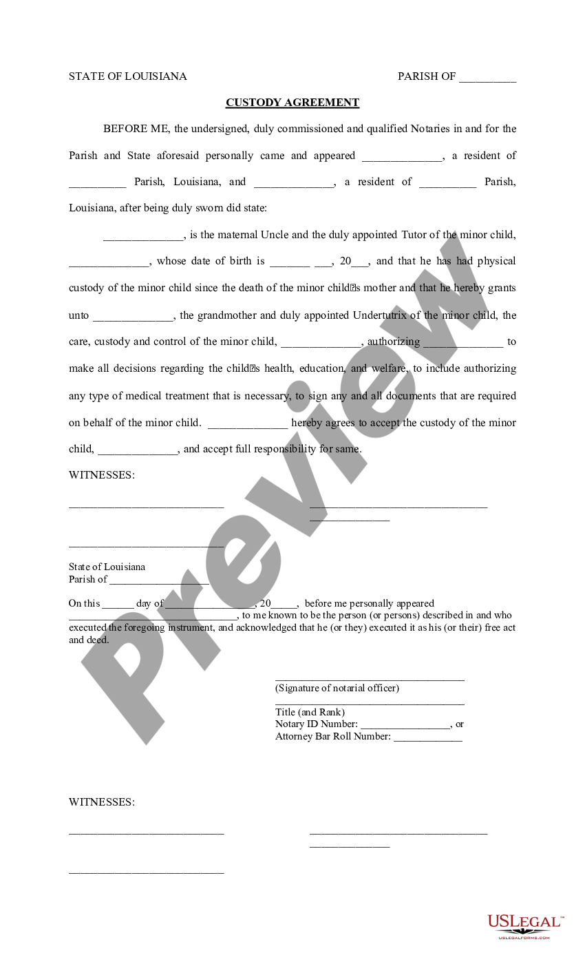 Sample Child Custody Agreement Without Court