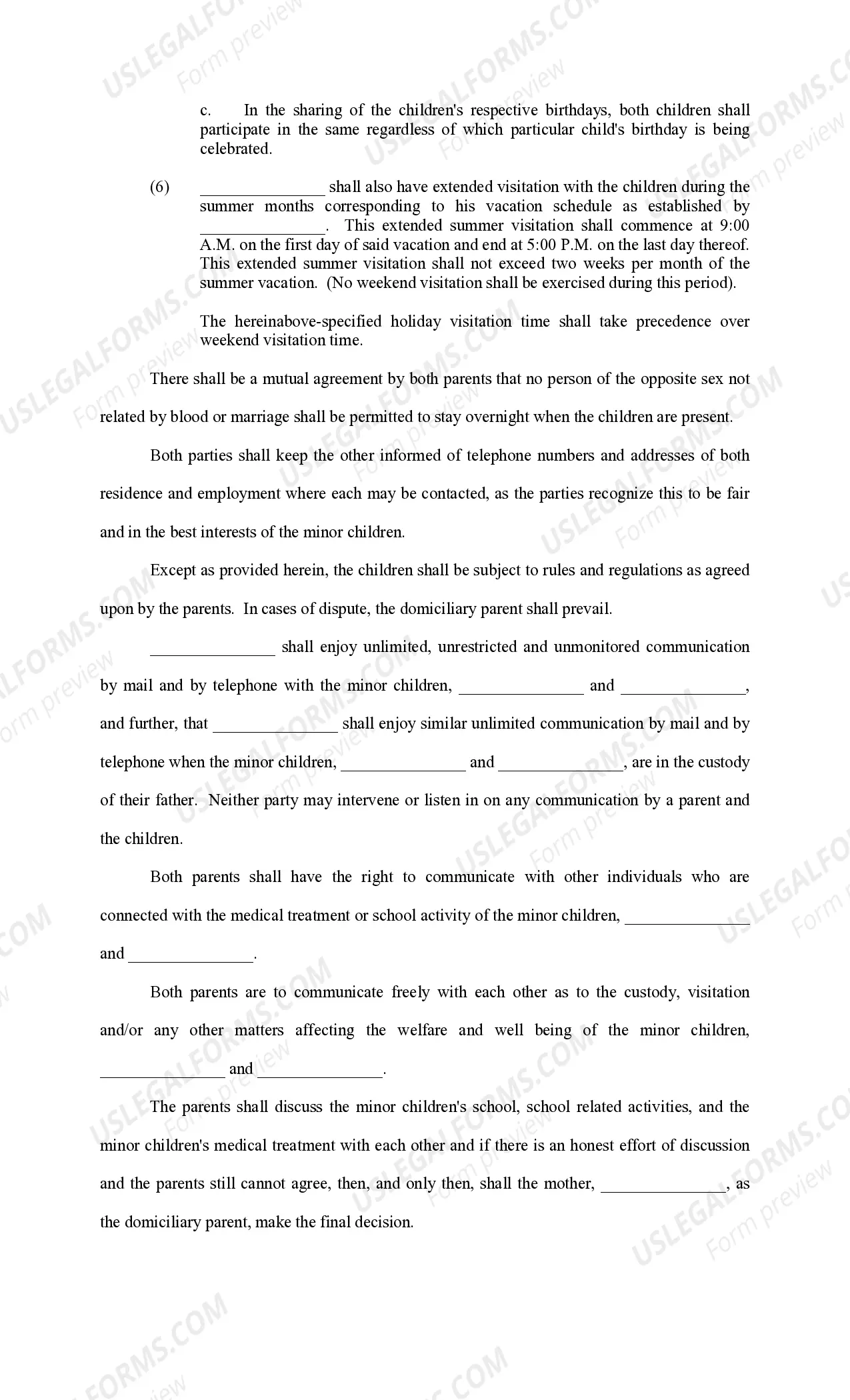 Preview Joint Custody Plan