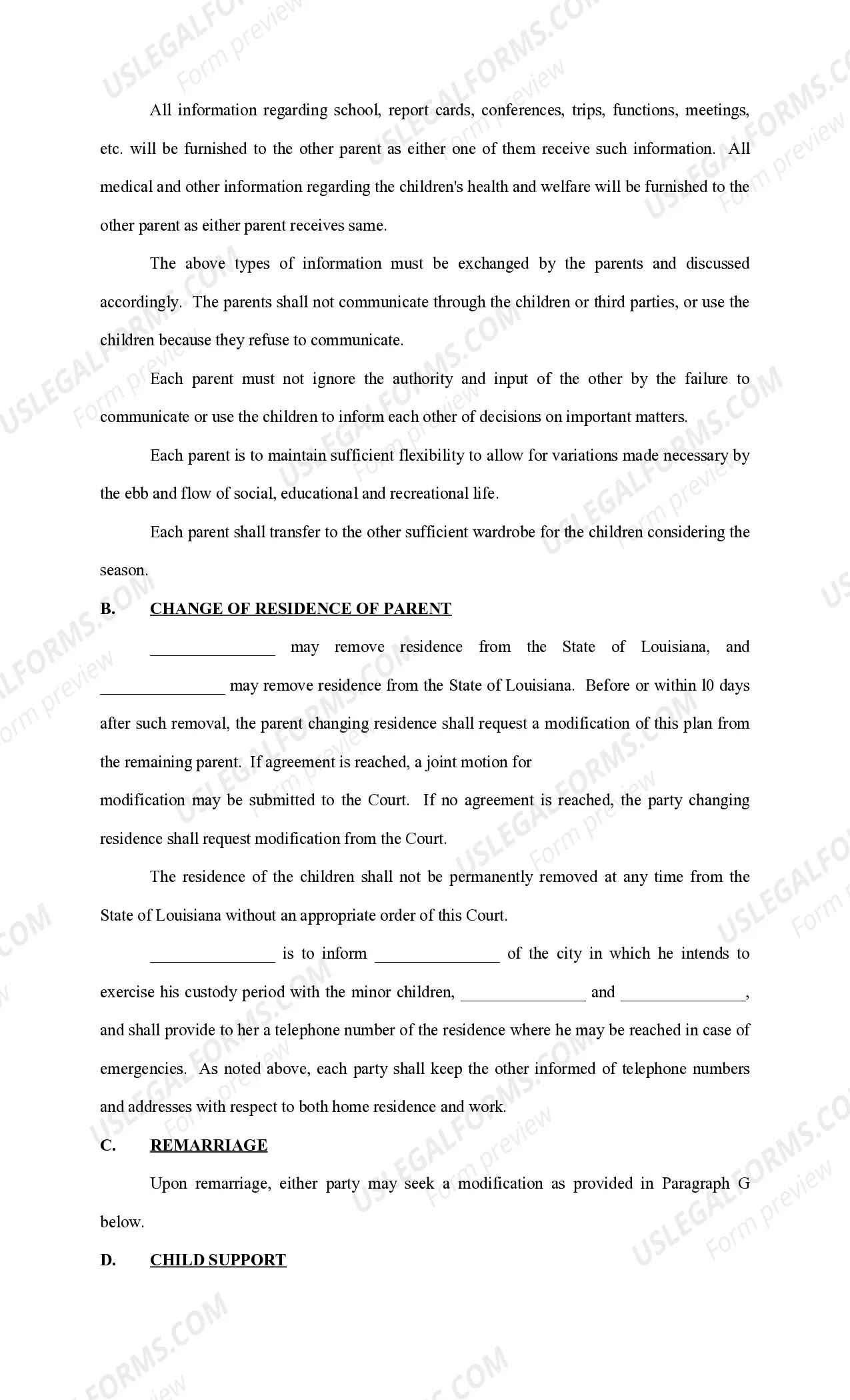 Preview Joint Custody Plan