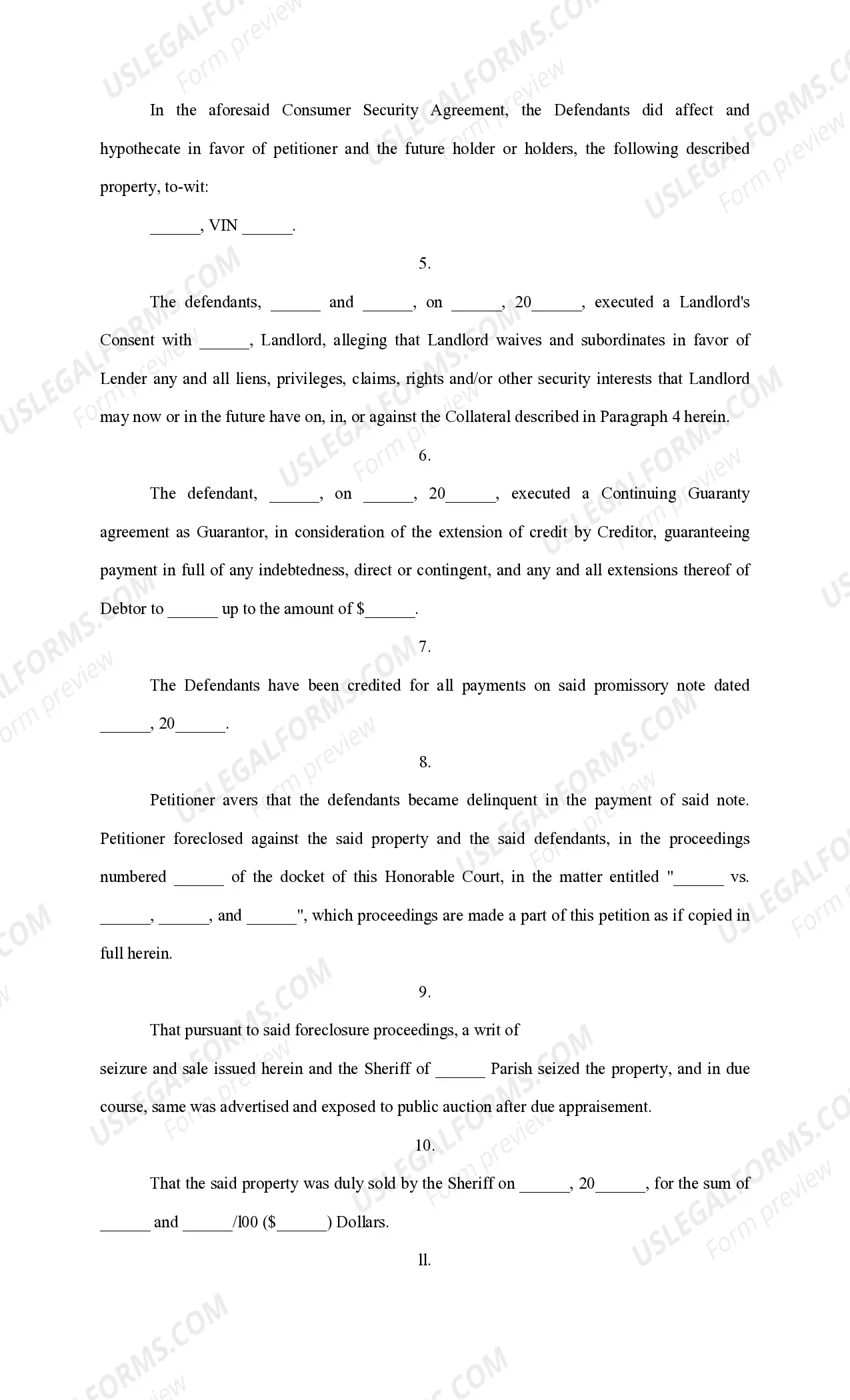 Preview Petition for Deficiency Judgment