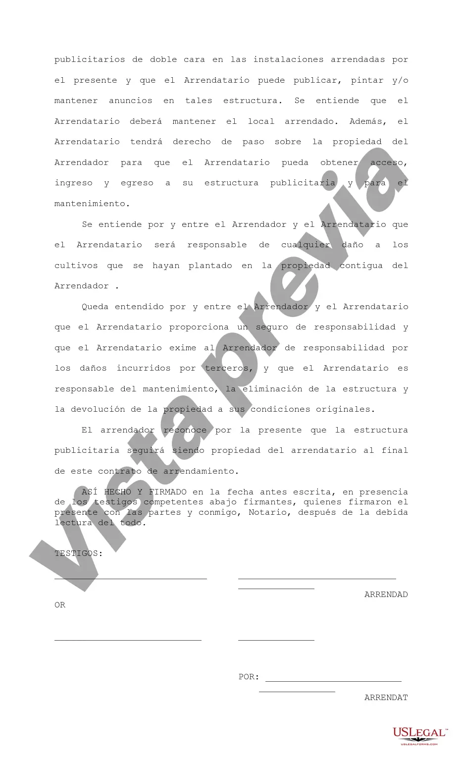 Preview Arrendamiento de Inmueble para Rótulo Publicitario