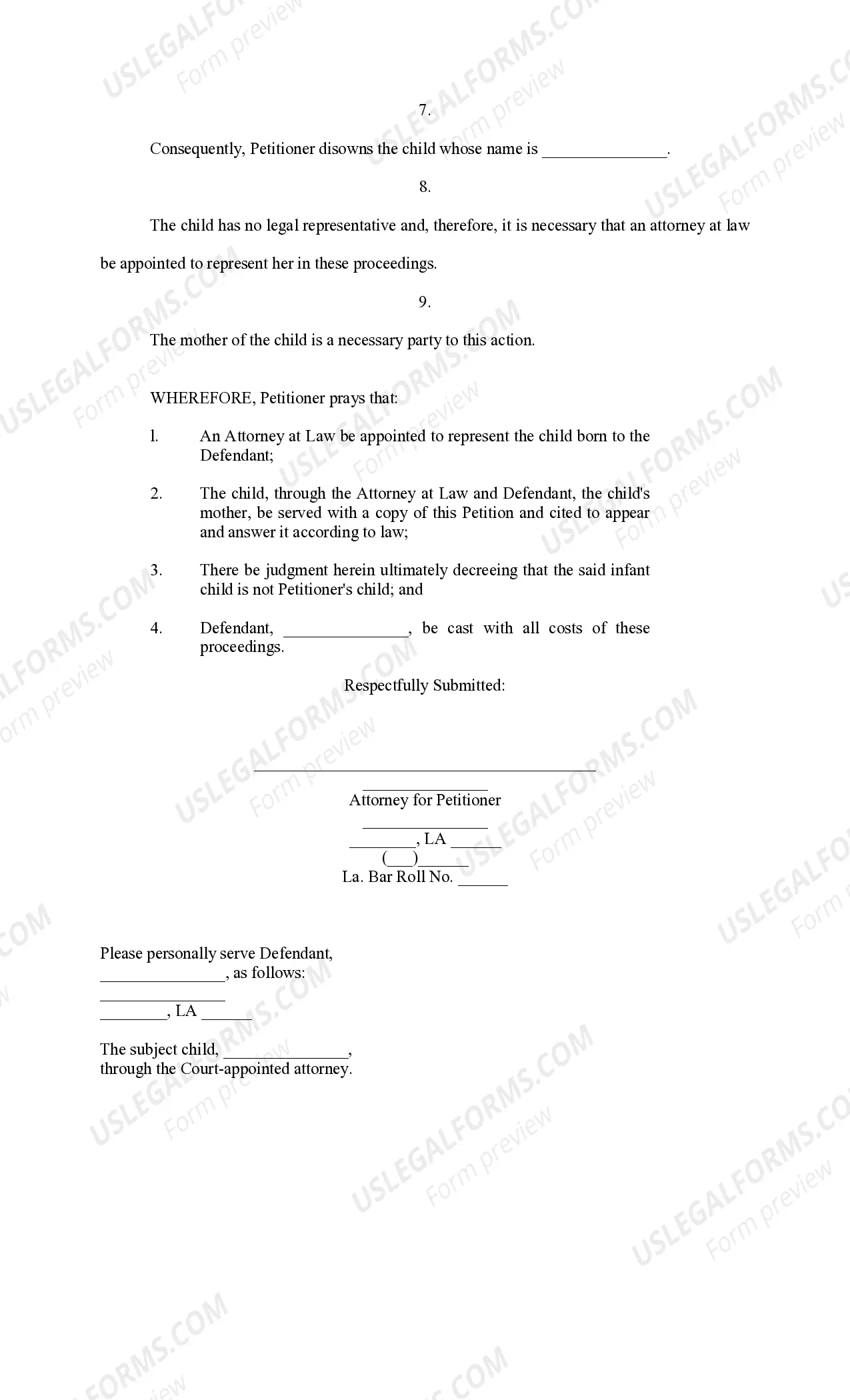 Preview Petition to Disavow Paternity