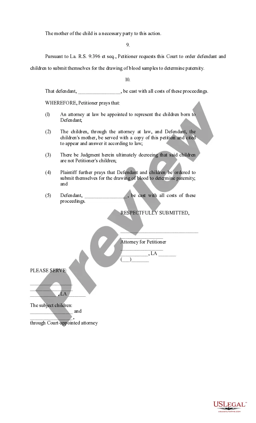 Preview Petition to Disavow, with Request for Paternity Test