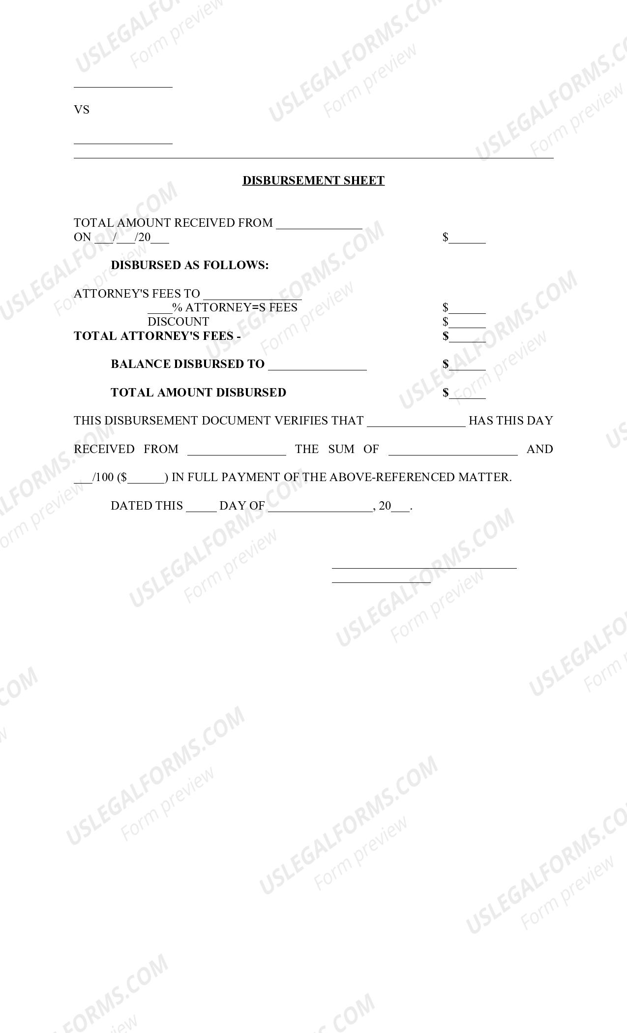 Louisiana Disbursement Sheet of Insurance Settlement with Attorney's