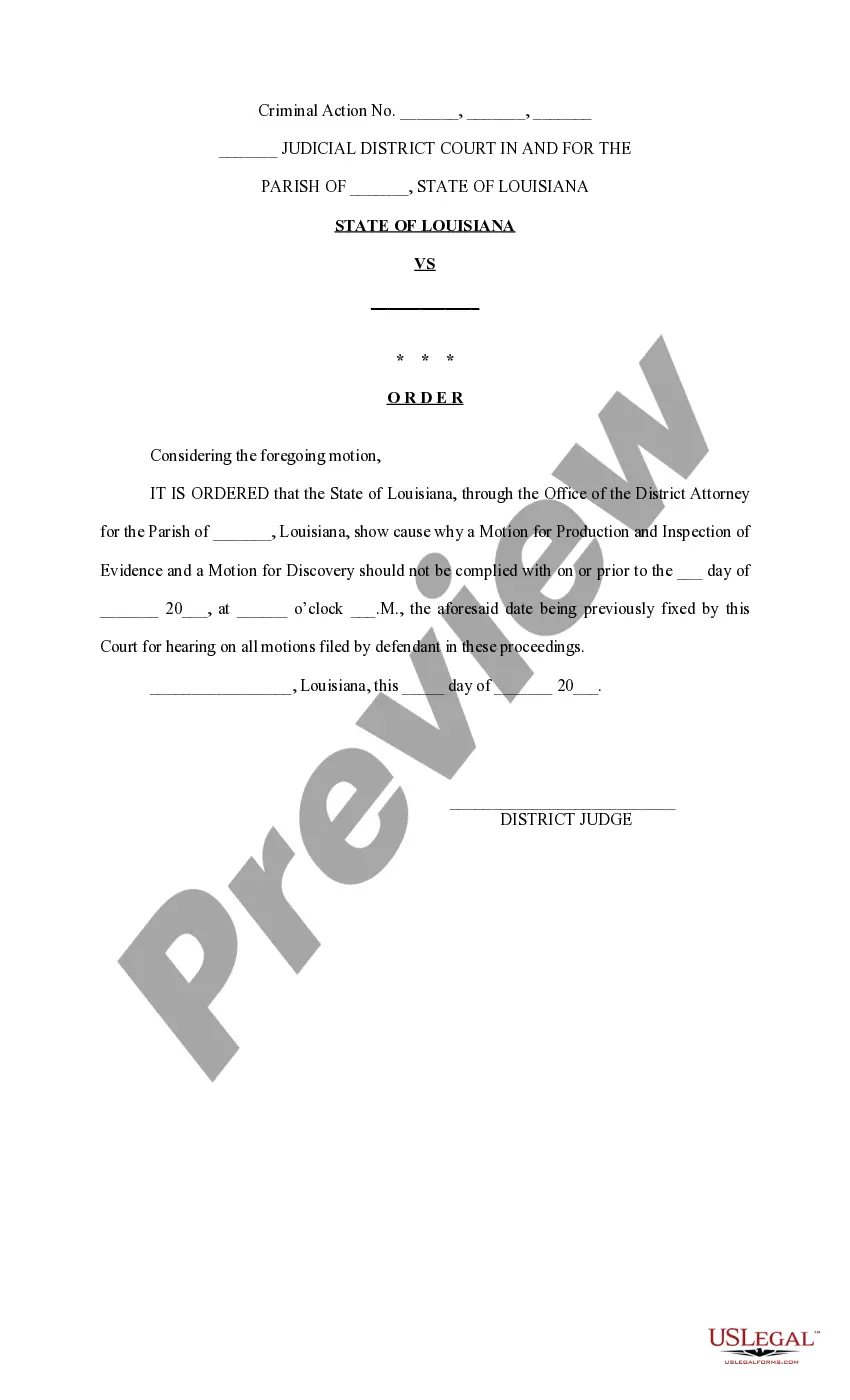 Preview Motion and Order for Discovery and for Production and Inspection of Evidence, with Notice of Defense based on Mental Condition
