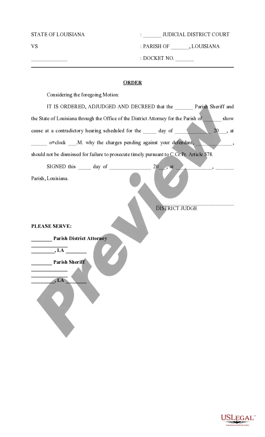 Preview Motion and Order to Dismiss for Failure to Prosecute Timely Order to Show Cause