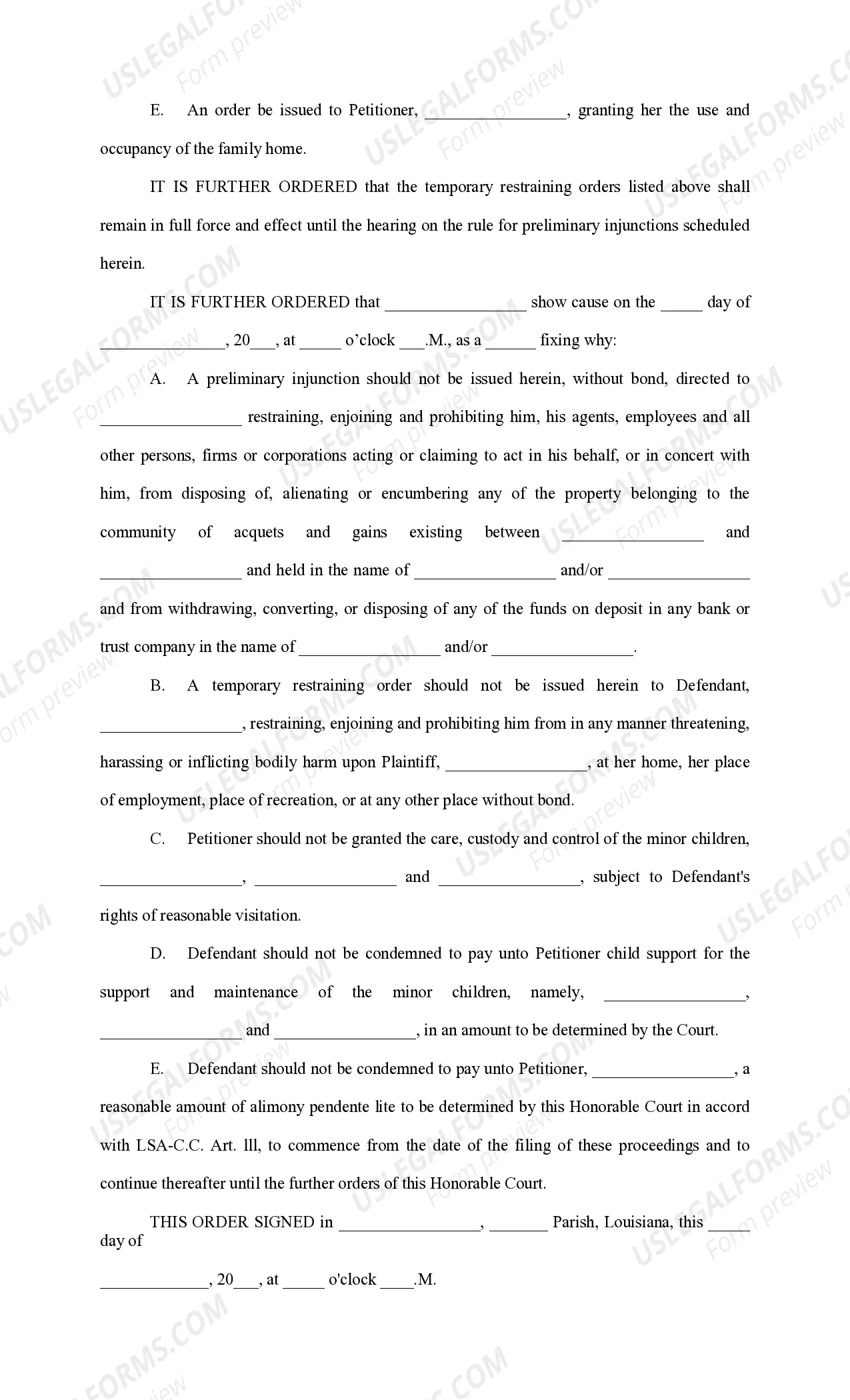 Preview Petition for Divorce with minor children, property, restraining order