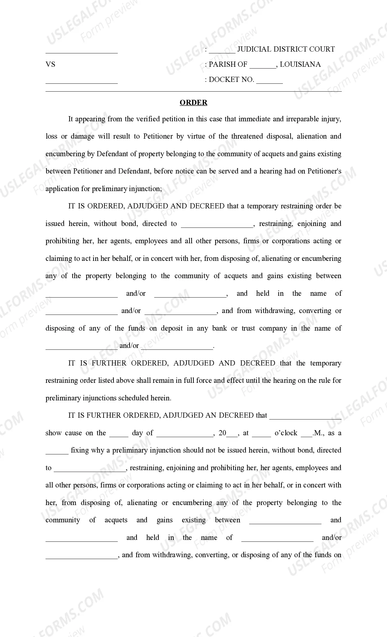 Preview Petition for Divorce with no children community property, restraining order