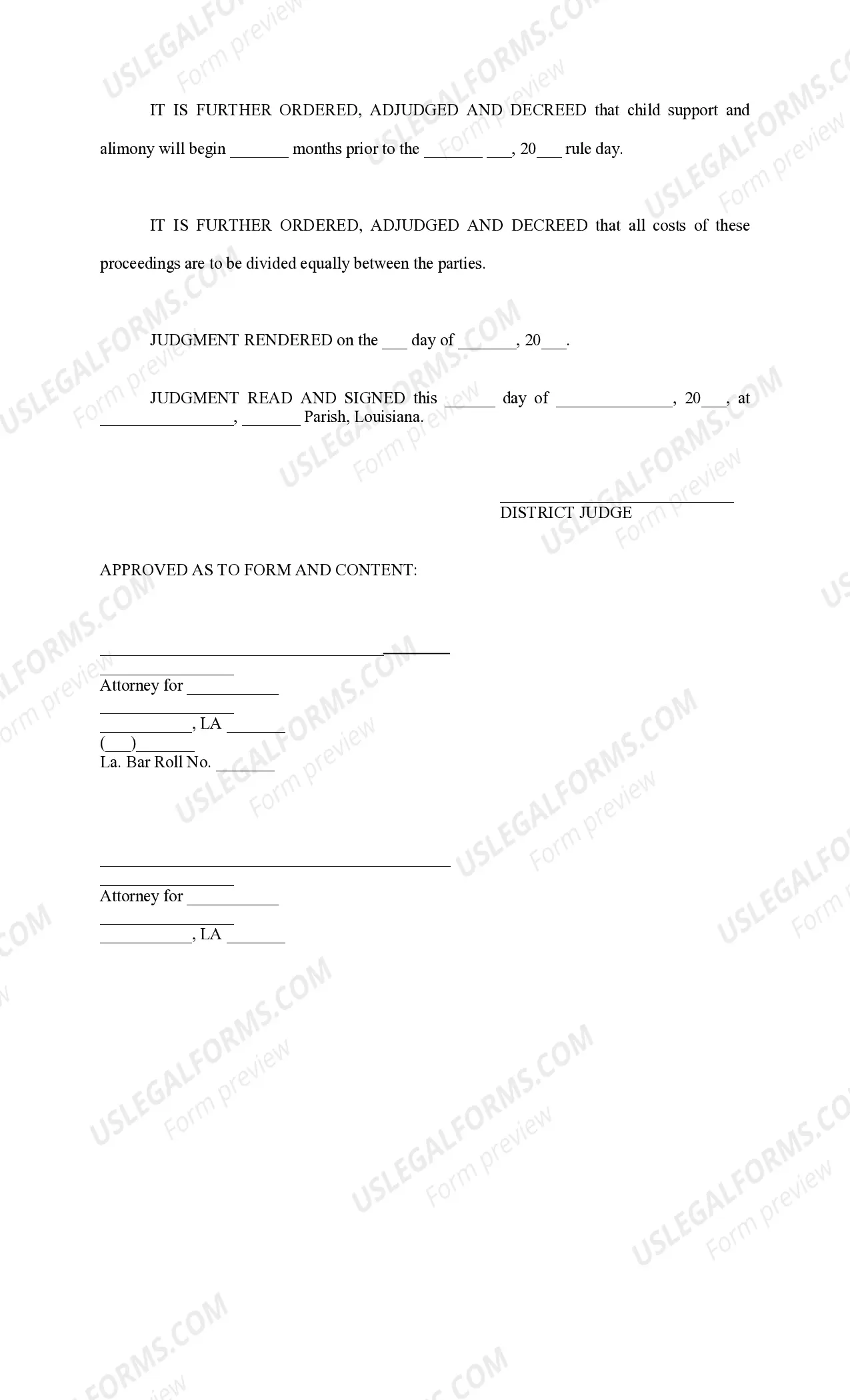 Preview Judgment of Divorce of child support, alimony