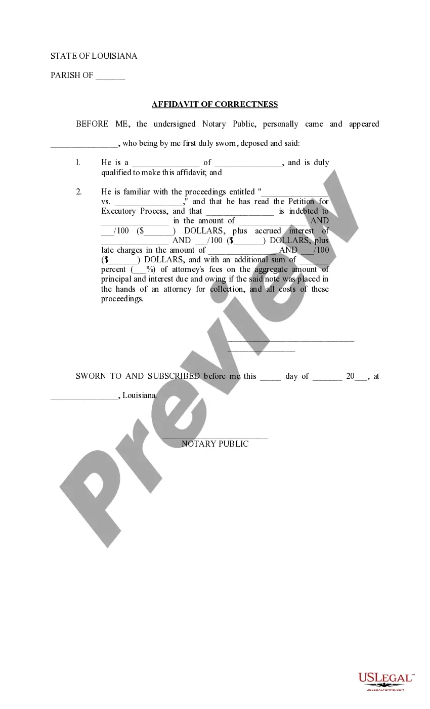 Preview Petition for Executory Process of vehicle with one defendant