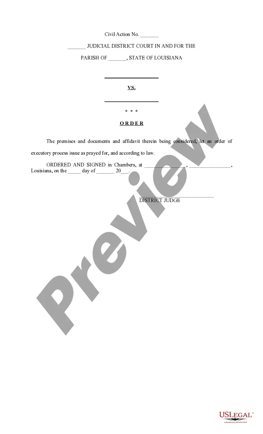 Preview Petition for Executory Process of vehicle with one defendant