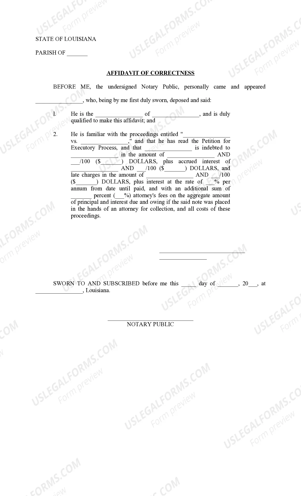 Preview Petition for Executory Process for real estate and mobile home with one defendant