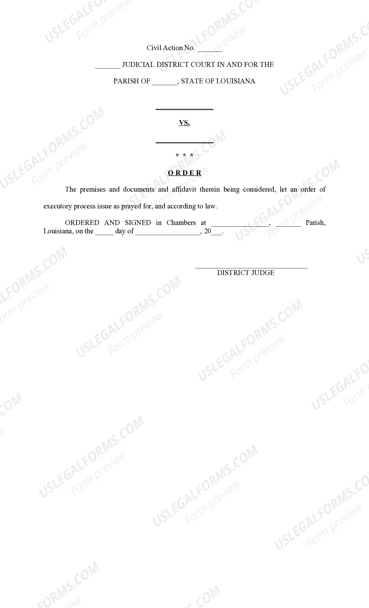 Preview Petition for Executory Process for real estate and mobile home with one defendant