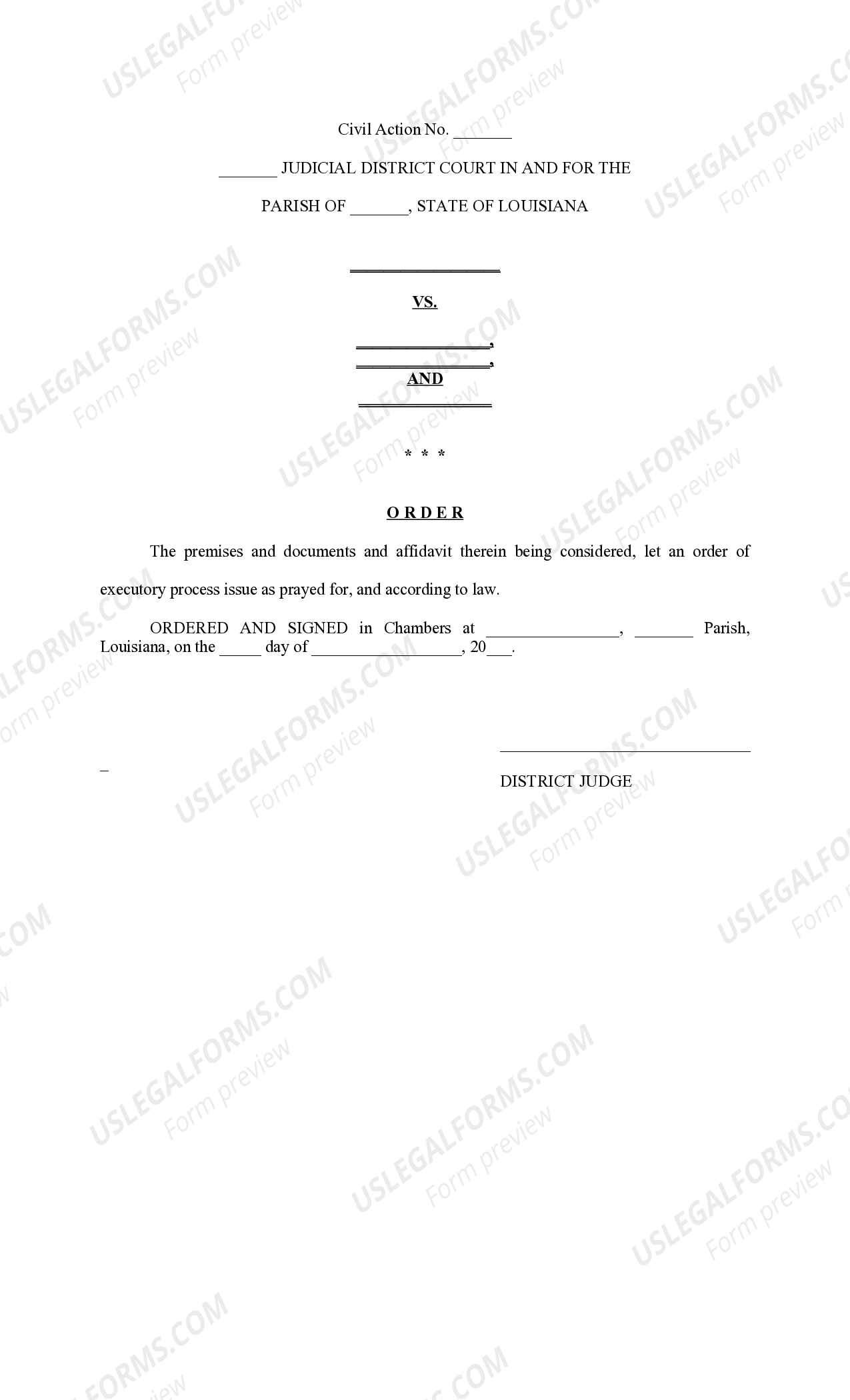 Louisiana Petition for Executory Process for real estate with multiple ...