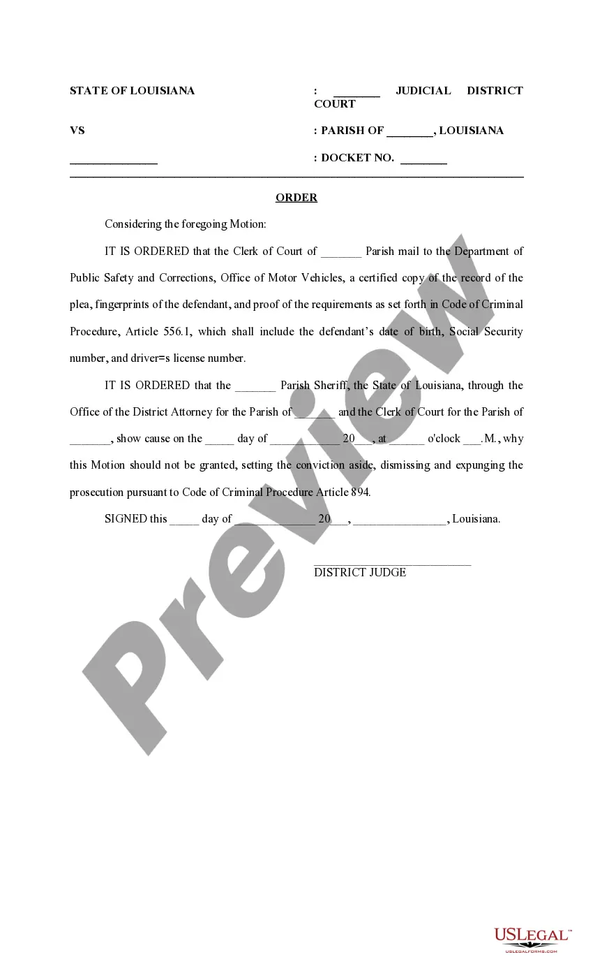 Preview Motion and Order to Expunge after completion of probation
