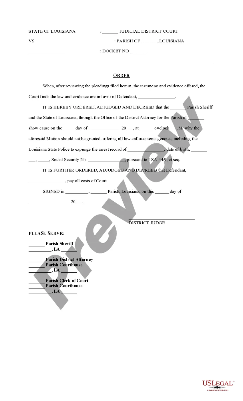 Preview Motion and Order to Expunge Arrest Record