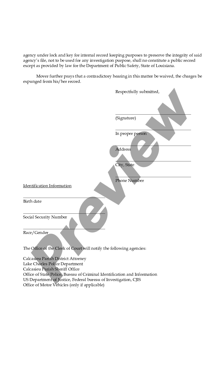 Louisiana Motion And Order For Expungement Expungement Letter Example Us Legal Forms 4245