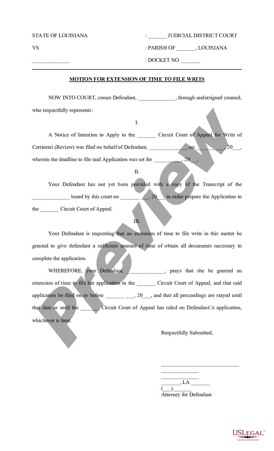 louisiana-motion-for-extension-of-time-to-file-writs-motion-extension